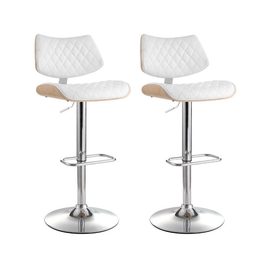 Artiss 2x Bar Stools Kitchen Dining Chairs Gas Lift Stool Wooden Leather White-0