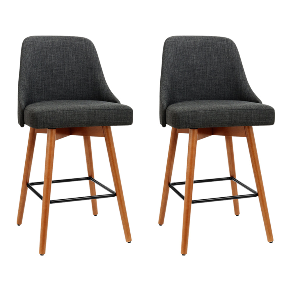 Artiss 2x Bar Stools Swivel Seat Wooden Charcoal-0