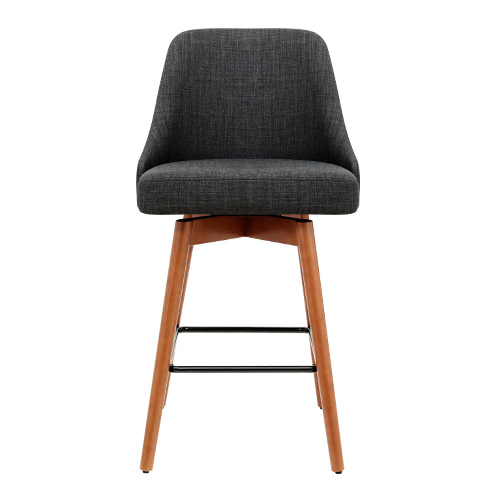 Artiss 2x Bar Stools Swivel Seat Wooden Charcoal-2