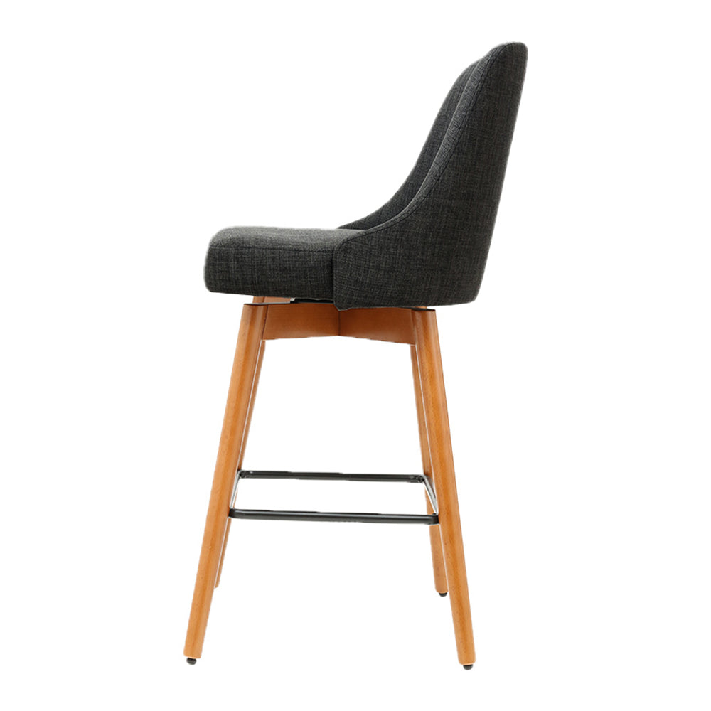 Artiss 2x Bar Stools Swivel Seat Wooden Charcoal-3