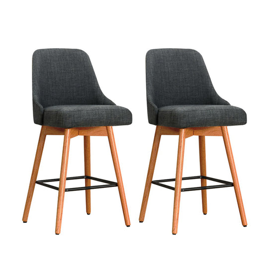 Artiss 2x Bar Stools Swivel Seat Wooden Charcoal-0