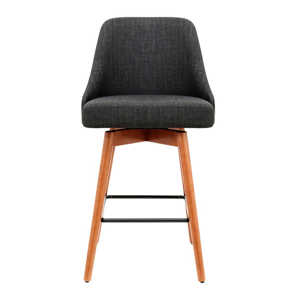 Artiss 2x Bar Stools Swivel Seat Wooden Charcoal-2