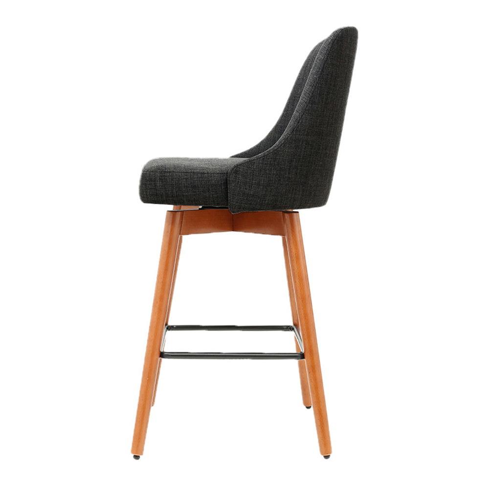 Artiss 2x Bar Stools Swivel Seat Wooden Charcoal-3