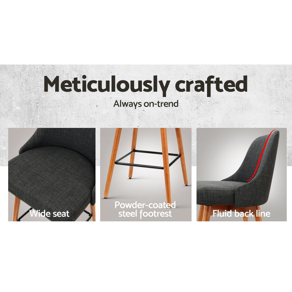 Artiss 2x Bar Stools Swivel Seat Wooden Charcoal-4