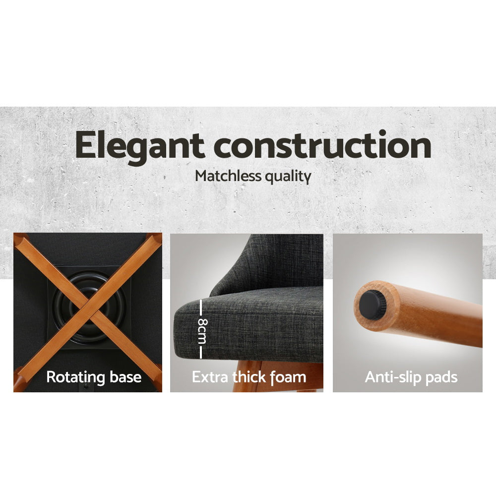 Artiss 2x Bar Stools Swivel Seat Wooden Charcoal-6