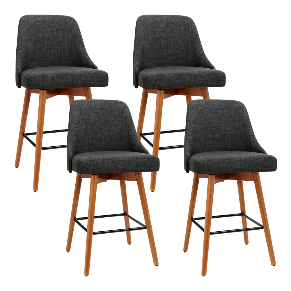 Artiss 4x Bar Stools Swivel Seat Wooden Charcoal-0