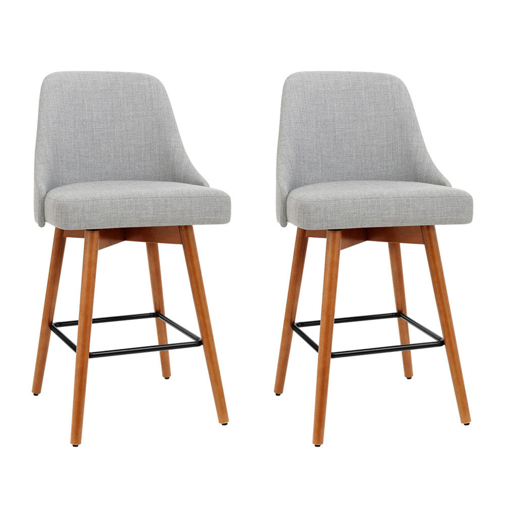 Artiss 2x Bar Stools Swivel Seat Wooden Grey-0