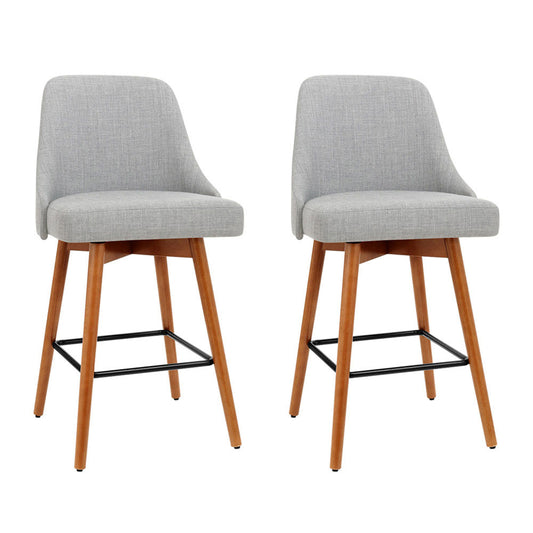 Artiss 2x Bar Stools Swivel Seat Wooden Grey-0