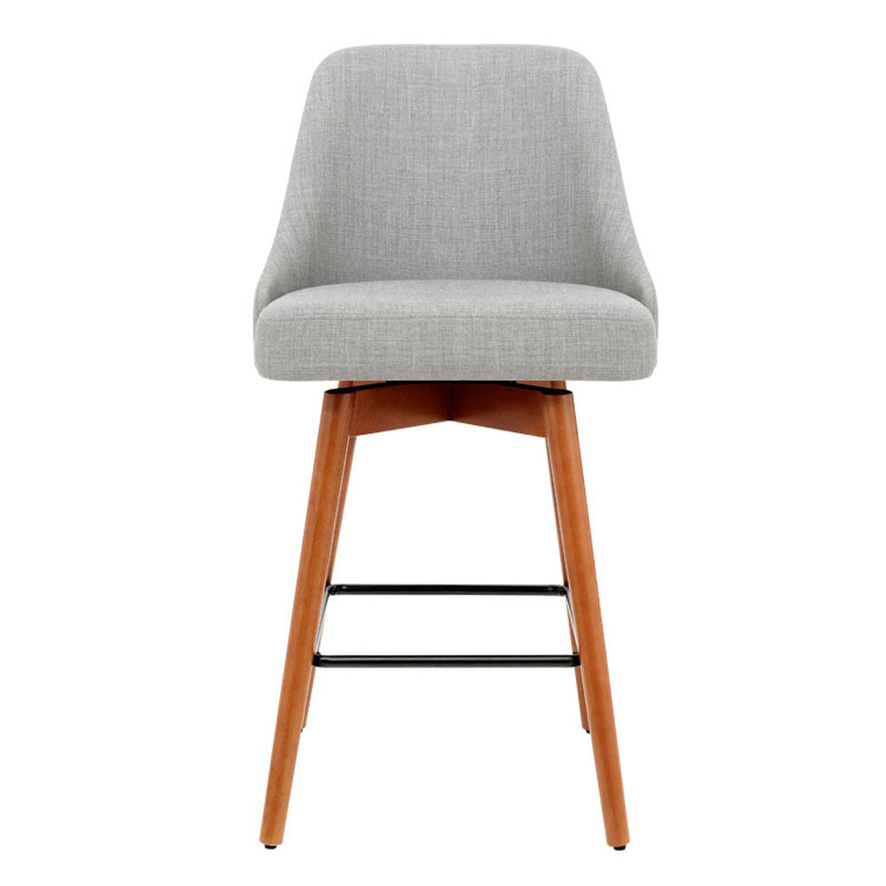 Artiss 2x Bar Stools Swivel Seat Wooden Grey-2