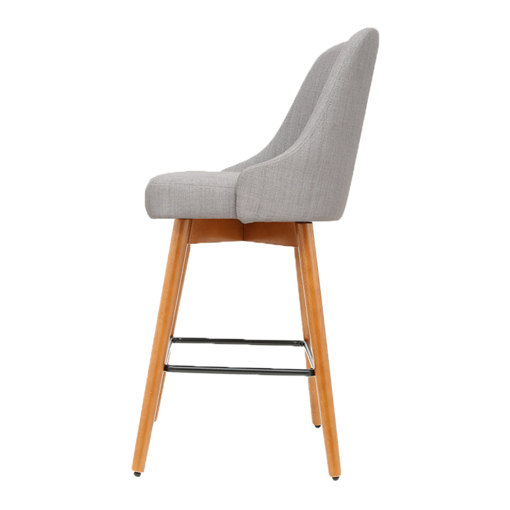 Artiss 2x Bar Stools Swivel Seat Wooden Grey-3