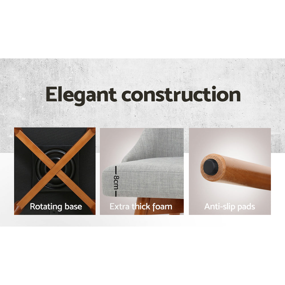 Artiss 2x Bar Stools Swivel Seat Wooden Grey-4