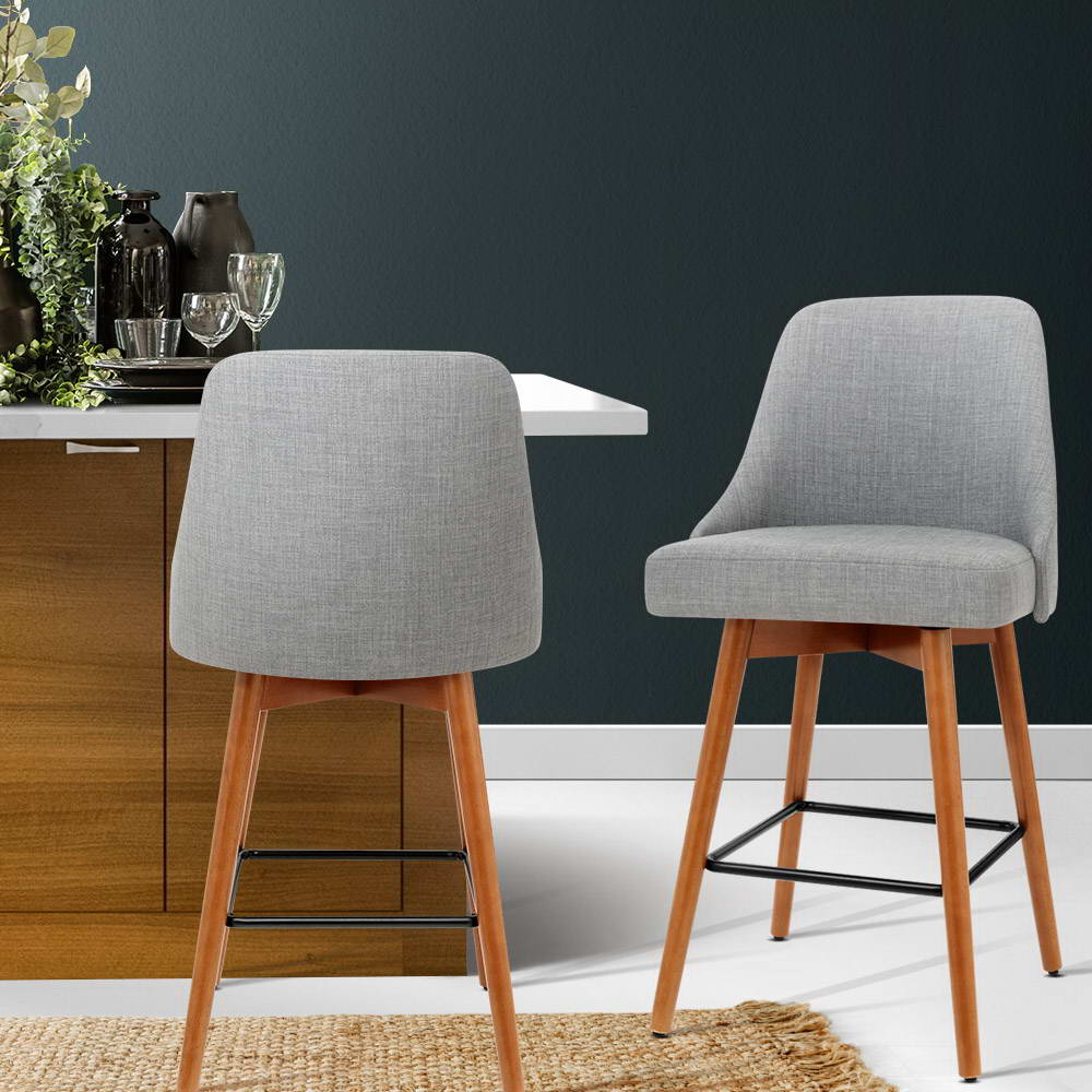 Artiss 2x Bar Stools Swivel Seat Wooden Grey-6