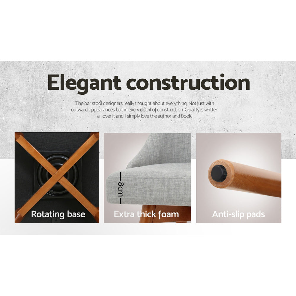 Artiss 4x Bar Stools Swivel Seat Wooden Grey-5