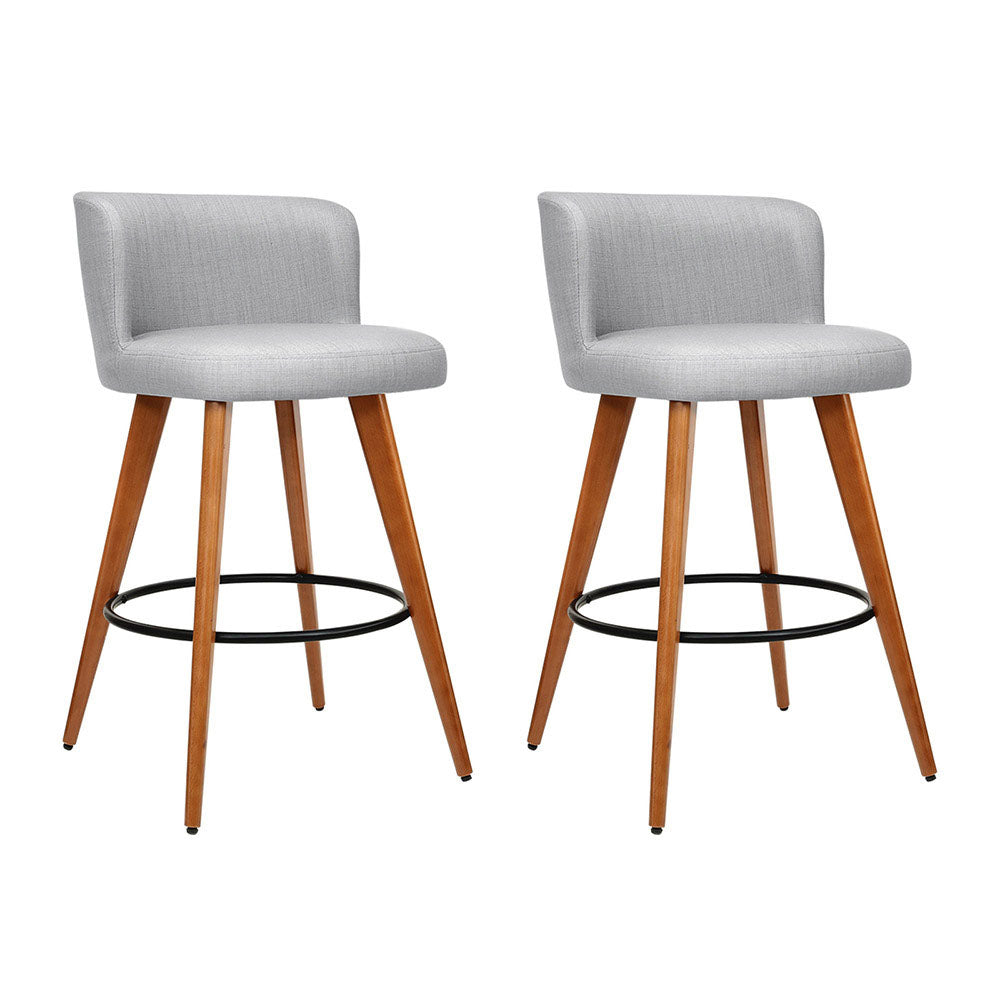 Artiss 2x Bar Stools Linen Padded Wooden Grey-0