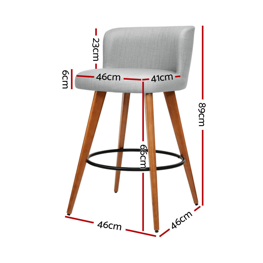 Artiss 2x Bar Stools Linen Padded Wooden Grey-1