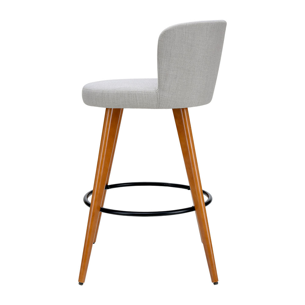 Artiss 2x Bar Stools Linen Padded Wooden Grey-3