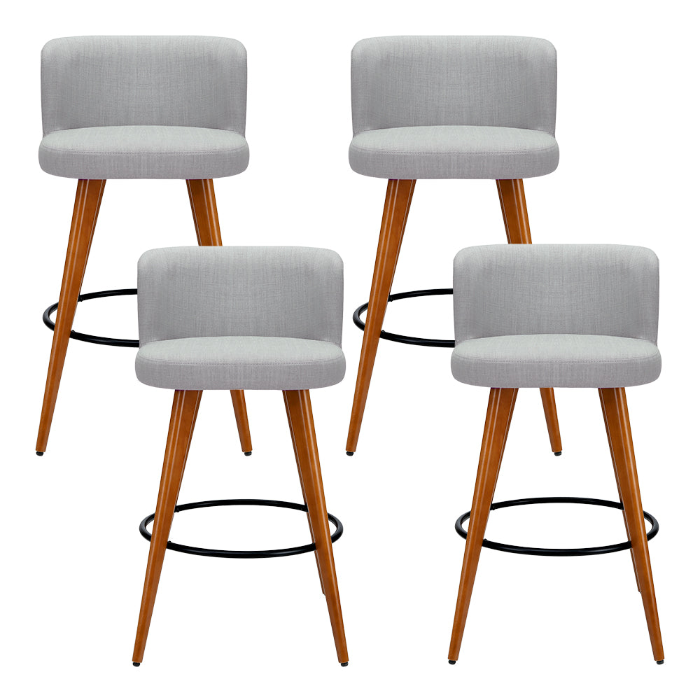Artiss 4x Bar Stools Linen Padded Wooden Grey-2