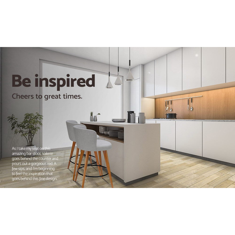 Artiss 4x Bar Stools Linen Padded Wooden Grey-3