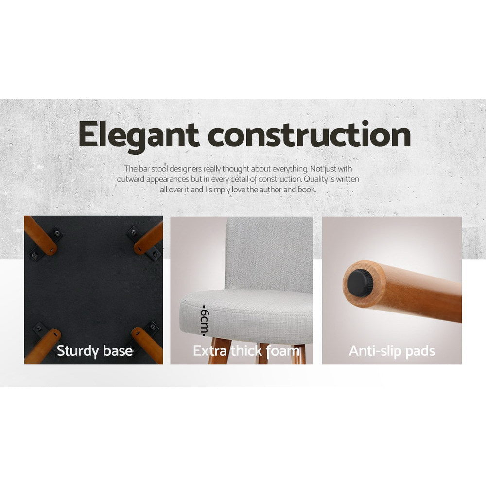 Artiss 4x Bar Stools Linen Padded Wooden Grey-6