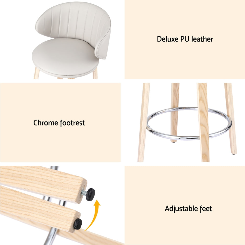 2x Artiss Bar Stools Dining Chairs Contoured Leather Wood Stool-5