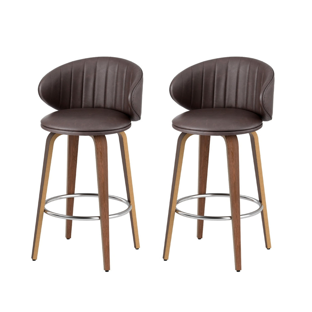 2x Artiss Bar Stools Dining Chairs Contoured Leather Wood Stool-0