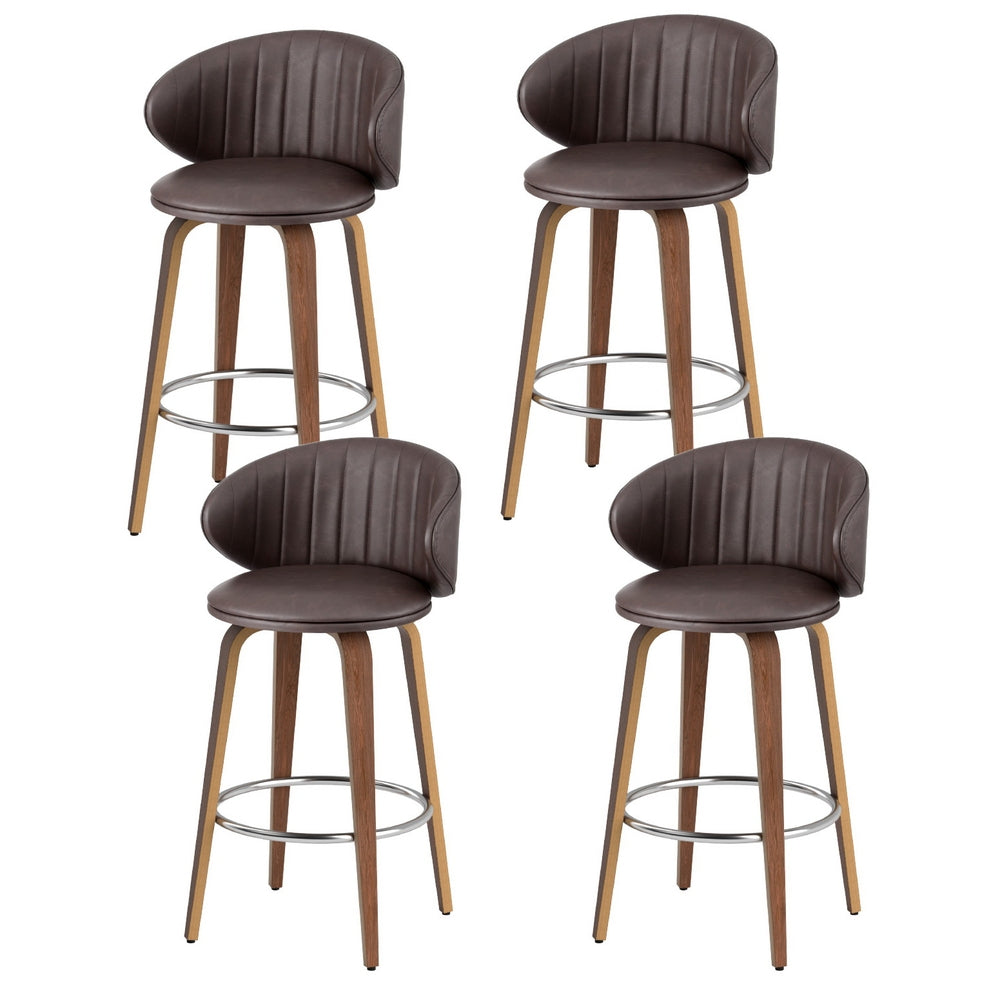 4x Artiss Bar Stools Dining Chairs Contoured Leather Wood Stool-0