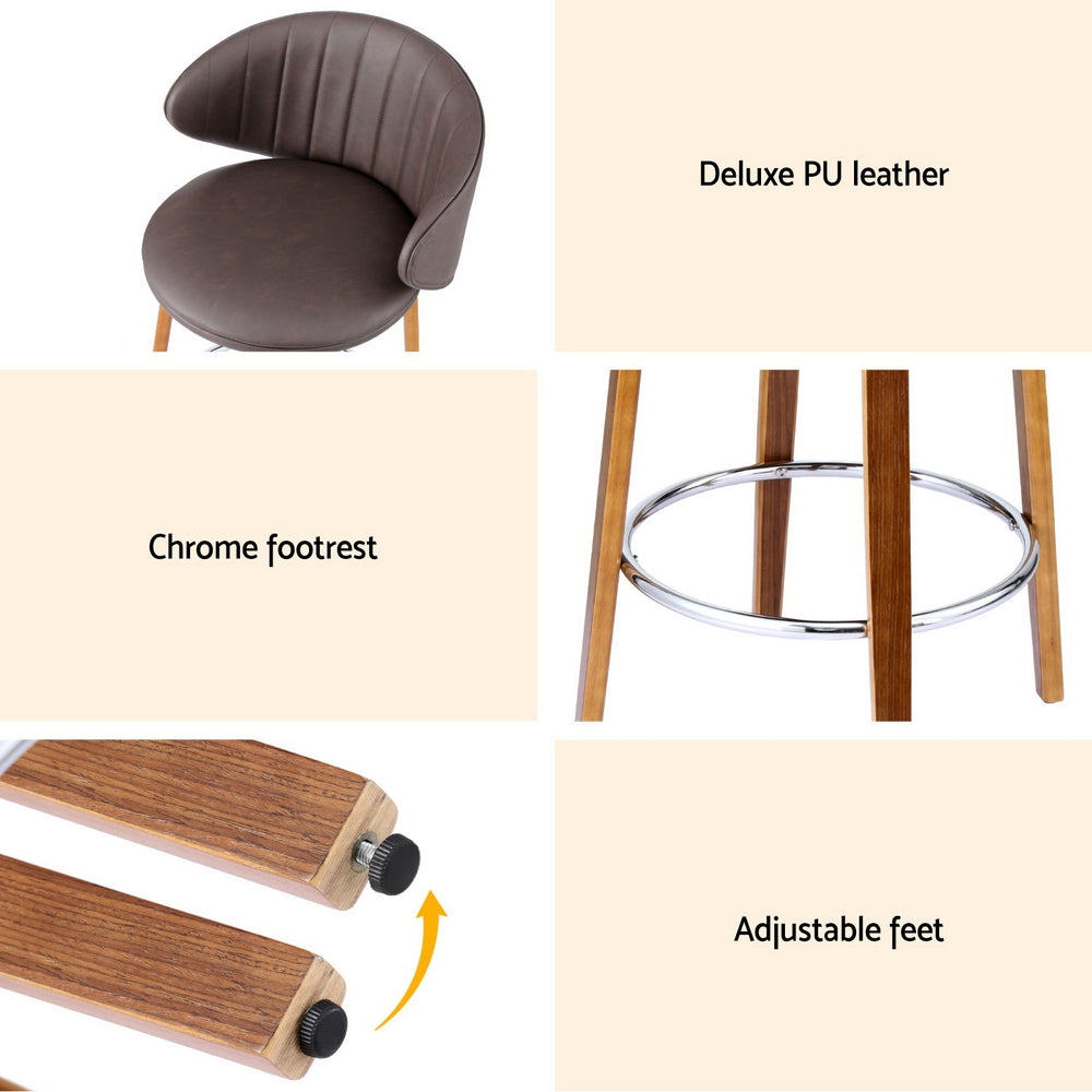 4x Artiss Bar Stools Dining Chairs Contoured Leather Wood Stool-5