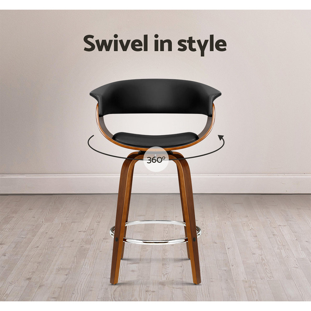 Artiss Bar Stools Swivel PU Seat Wooden-6