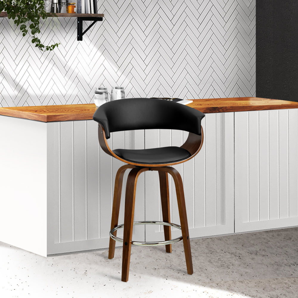 Artiss Bar Stools Swivel PU Seat Wooden-7