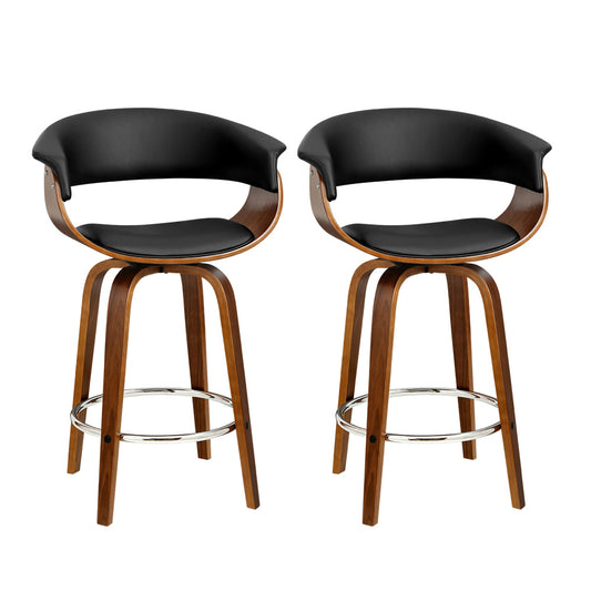 Artiss 2x Bar Stools Swivel PU Seat Wooden-0