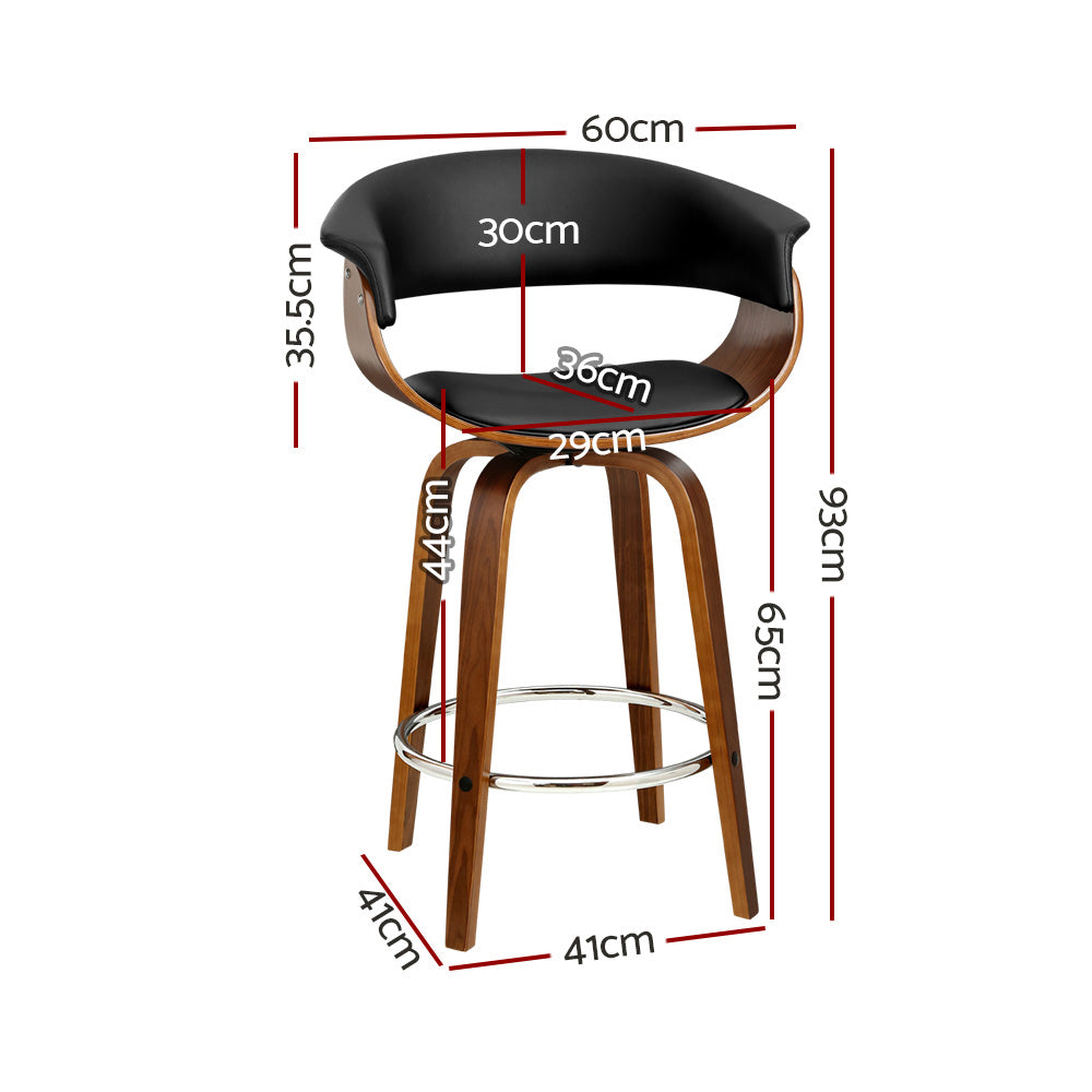 Artiss 2x Bar Stools Swivel PU Seat Wooden-1