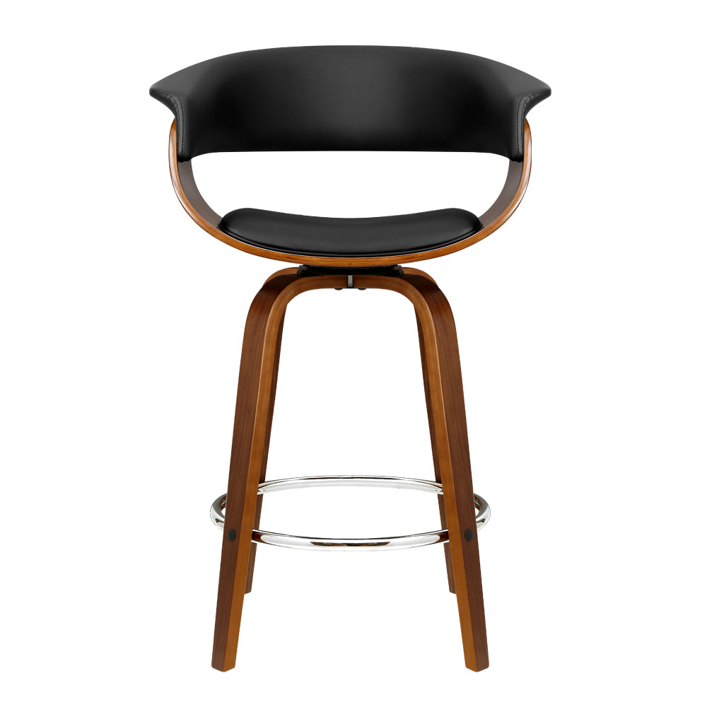 Artiss 2x Bar Stools Swivel PU Seat Wooden-2