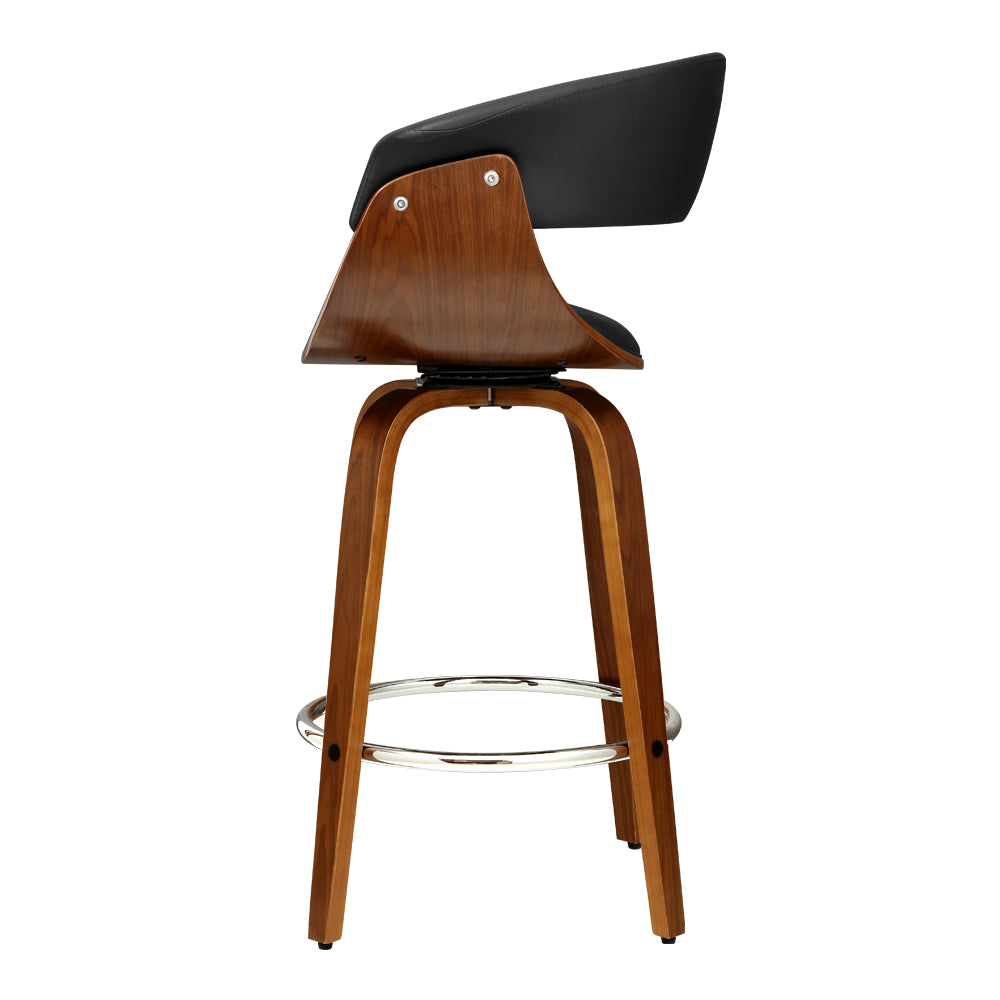 Artiss 2x Bar Stools Swivel PU Seat Wooden-3