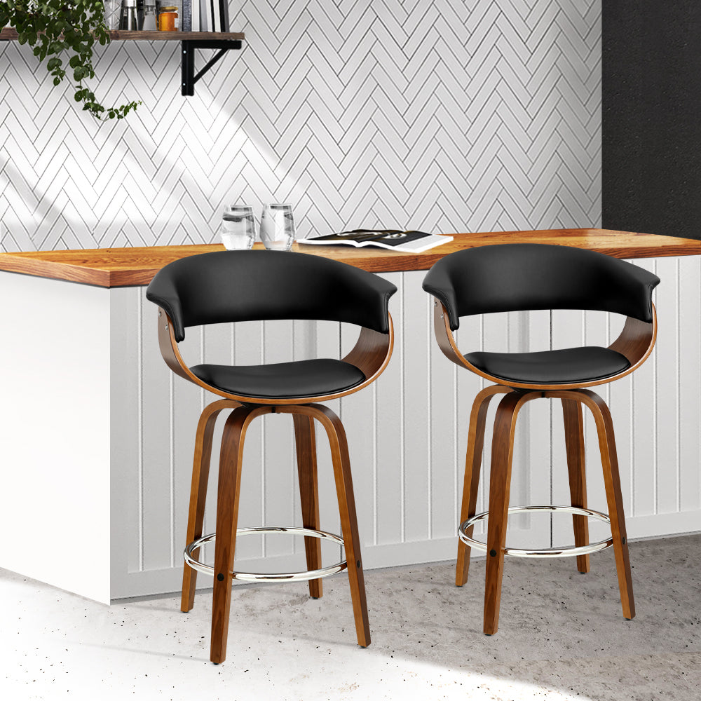 Artiss 2x Bar Stools Swivel PU Seat Wooden-7