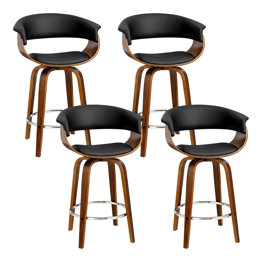 Artiss 4x Bar Stools Swivel PU Seat Wooden-0