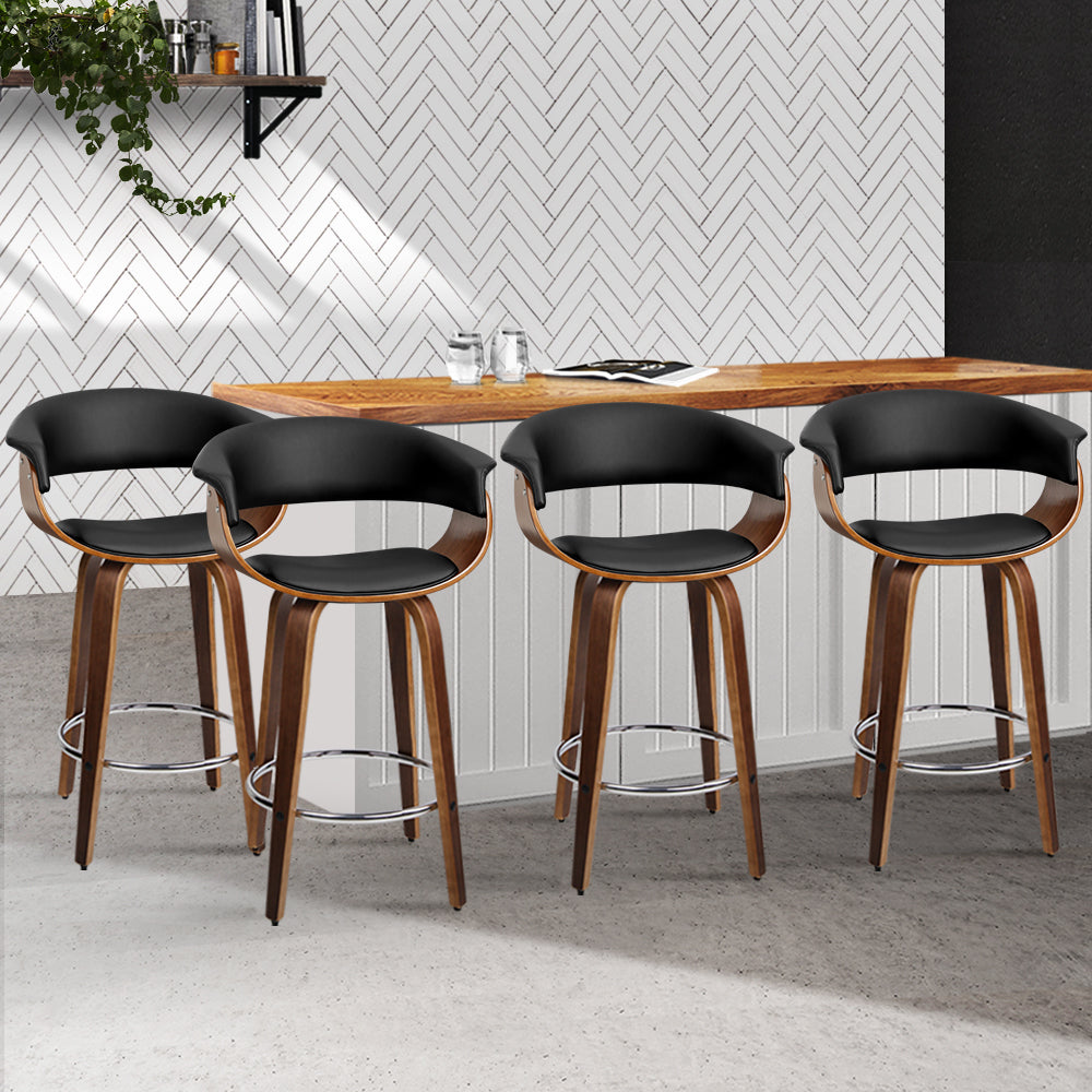 Artiss 4x Bar Stools Swivel PU Seat Wooden-7