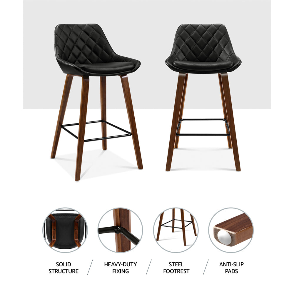 Artiss 2x Bar Stools PU Seat Wooden-5