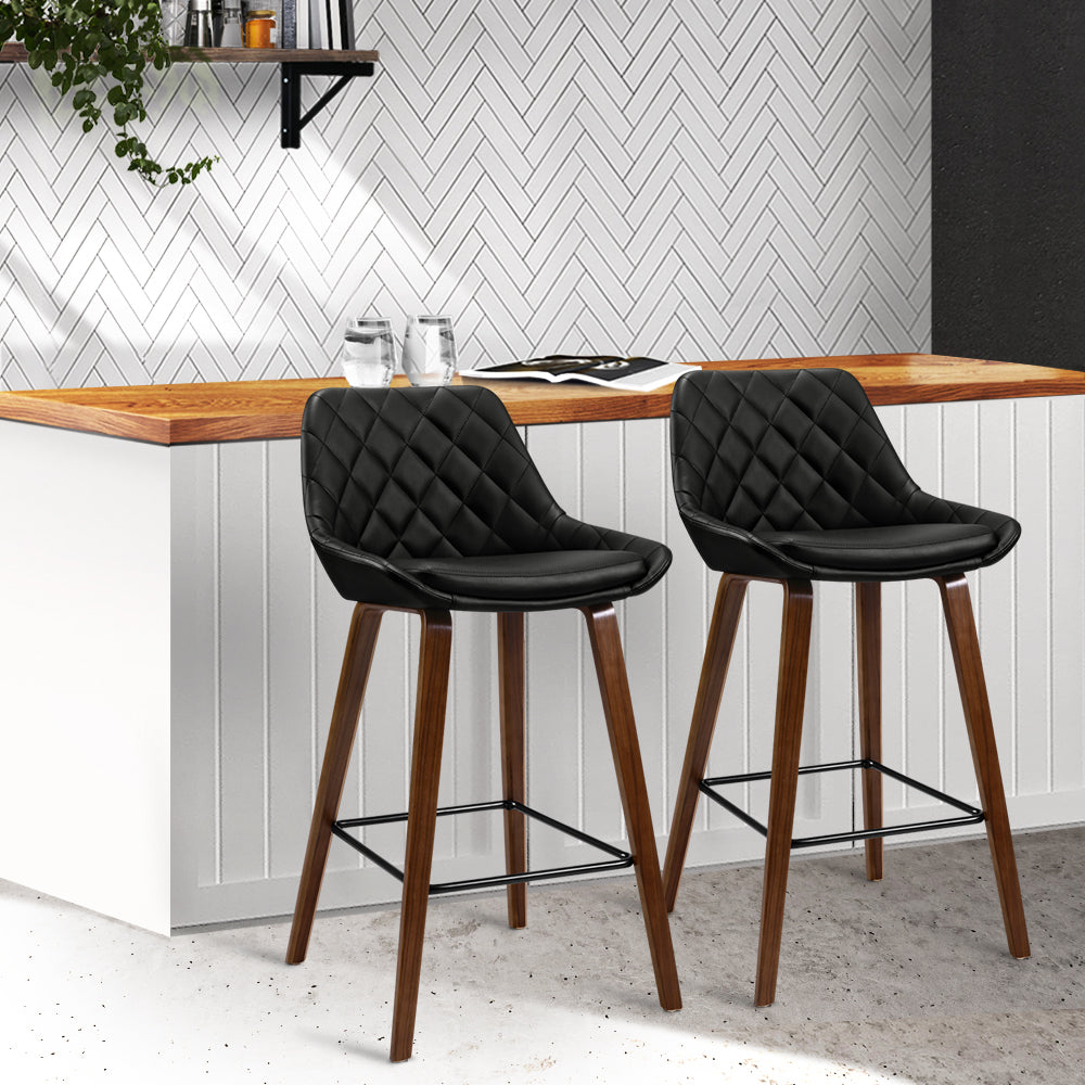 Artiss 2x Bar Stools PU Seat Wooden-7