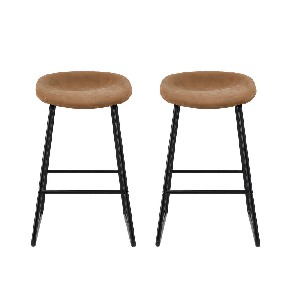 Artiss 2x Bar Stools Kitchen Dining Chairs Counter Stool PU Leather Metal Brown-2