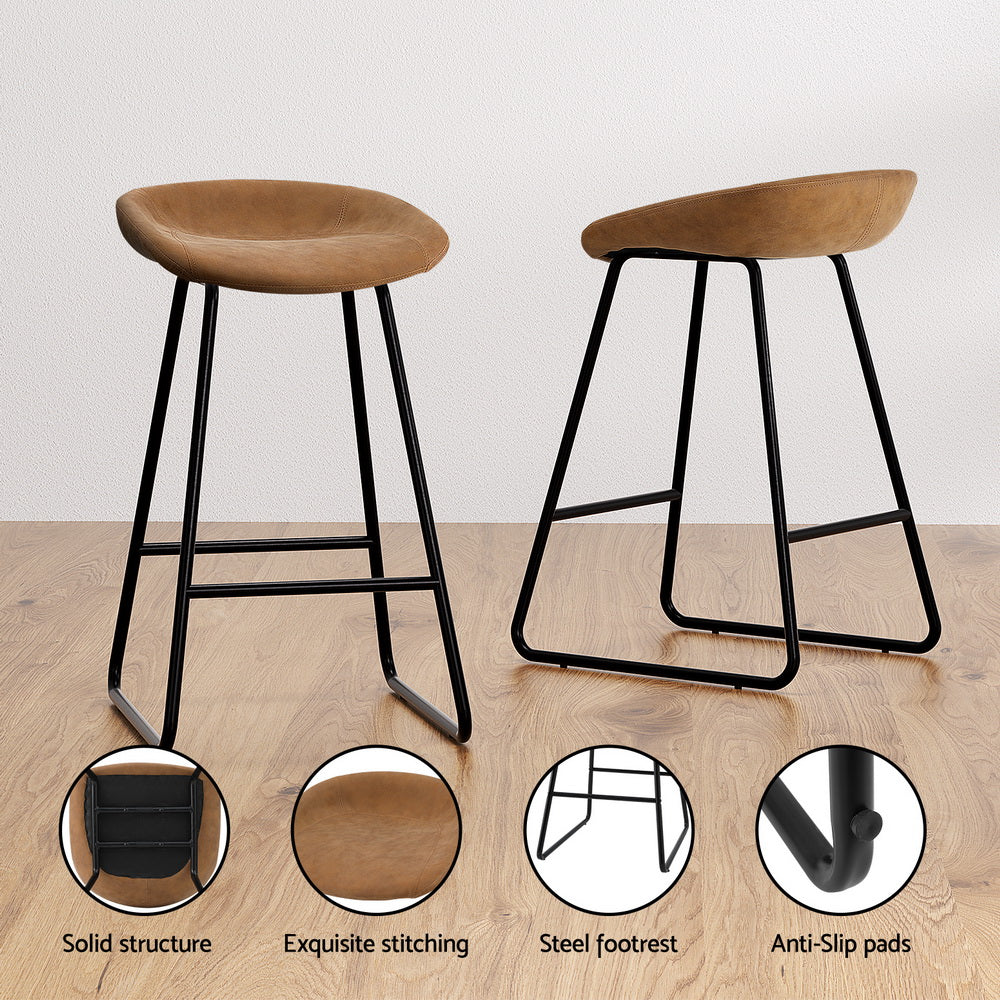 Artiss 2x Bar Stools Kitchen Dining Chairs Counter Stool PU Leather Metal Brown-4