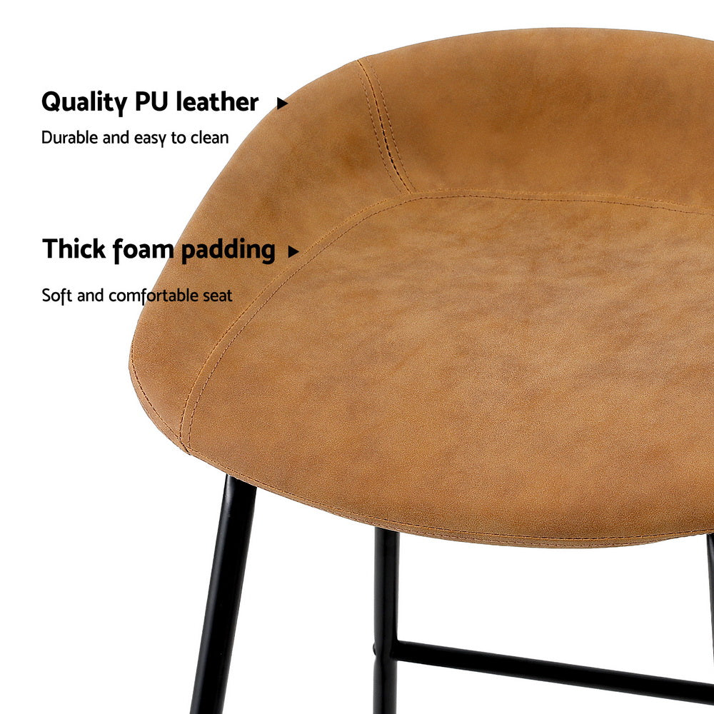 Artiss 2x Bar Stools Kitchen Dining Chairs Counter Stool PU Leather Metal Brown-5