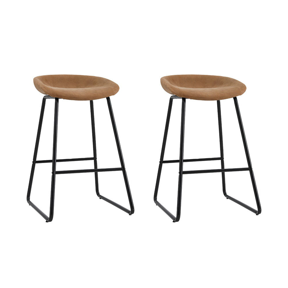 Artiss 2x Bar Stools Kitchen Dining Chairs Counter Stool PU Leather Metal Brown-6