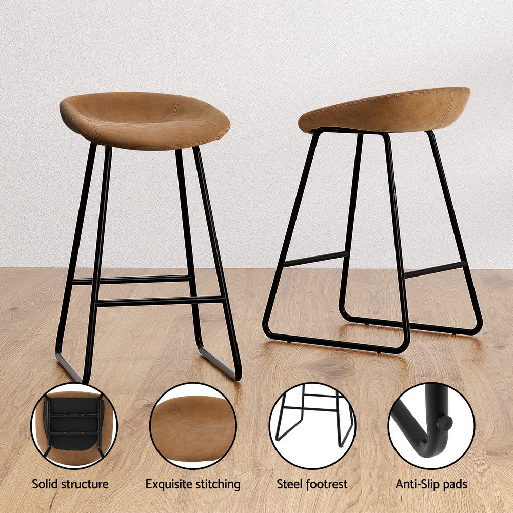 Artiss 4x Bar Stools Kitchen Dining Chairs Counter Stool PU Leather Metal Brown-4