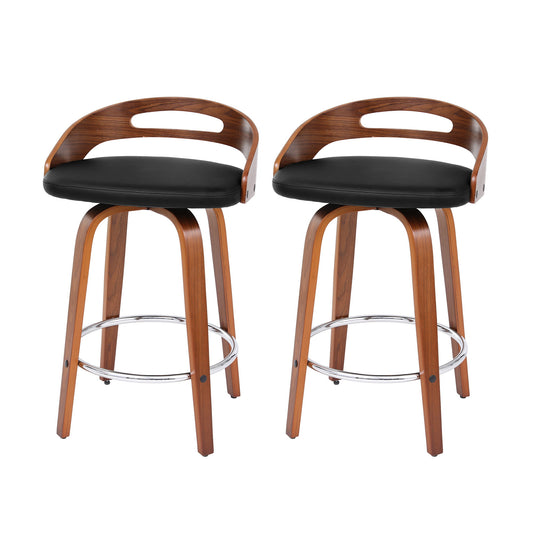 Artiss 2x Bar Stools Swivel Dining Chairs Low Back Counter Seat PU Cushion-0