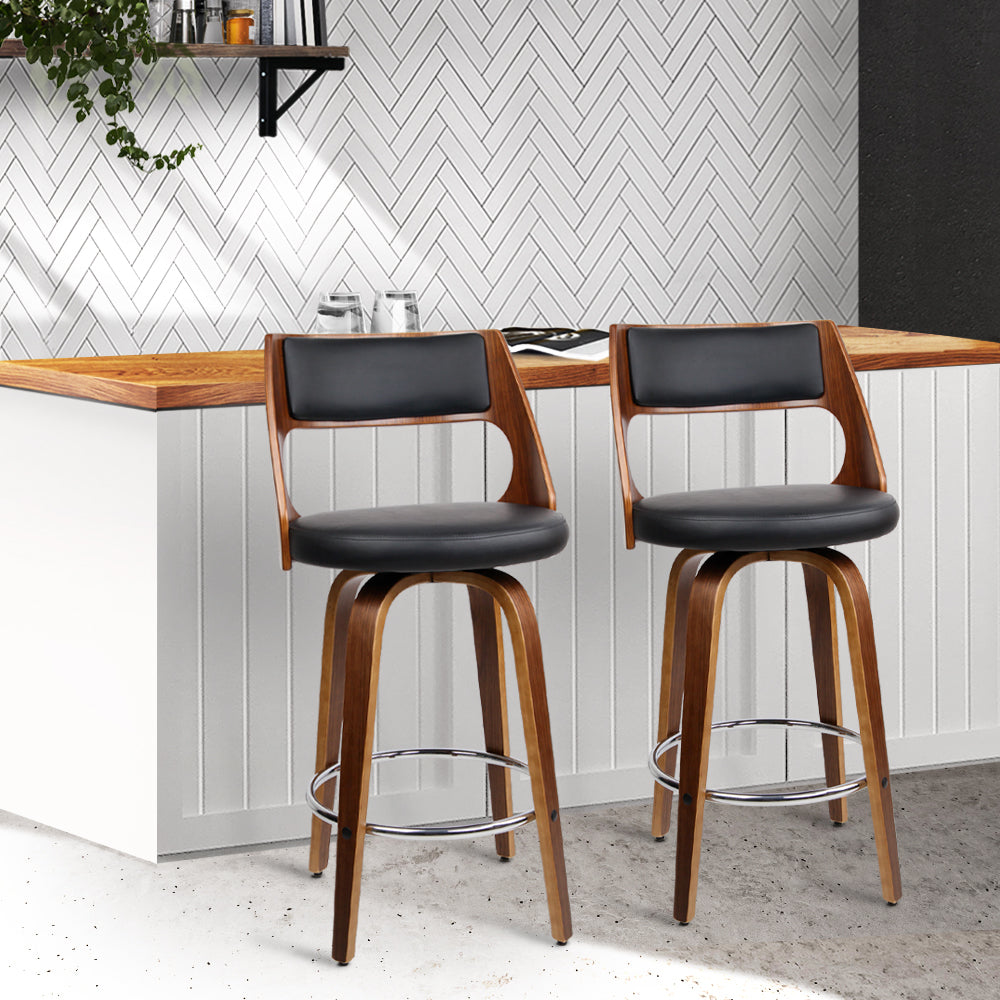 Artiss 2x Bar Stools Swivel Leather Chair 65cm-7