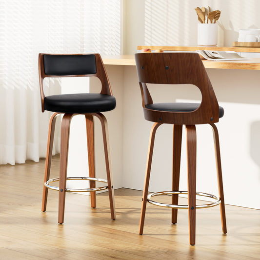 Artiss 2x Bar Stools Swivel Leather Chair 76cm-0