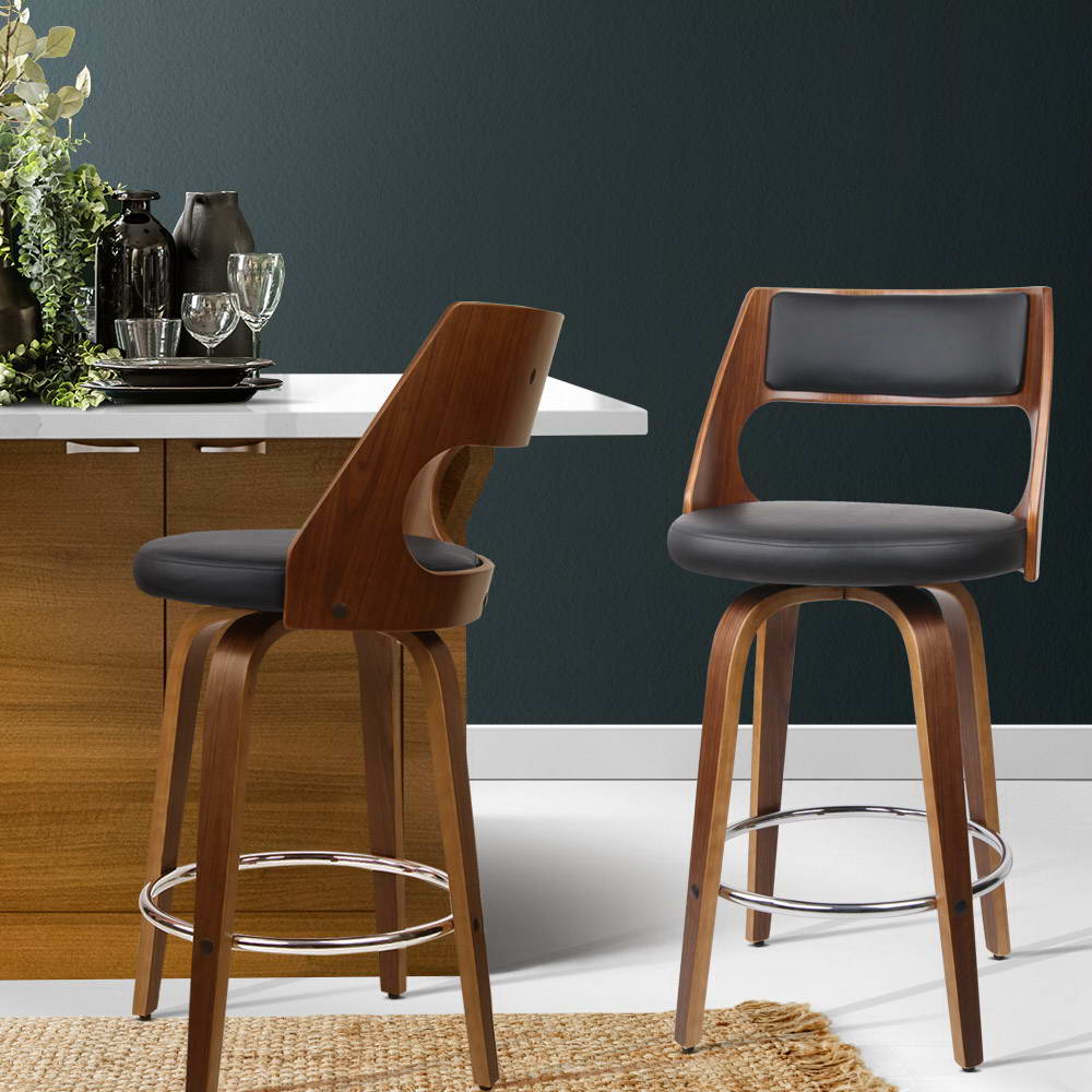 Artiss 2x Bar Stools Swivel Leather Chair 76cm-6