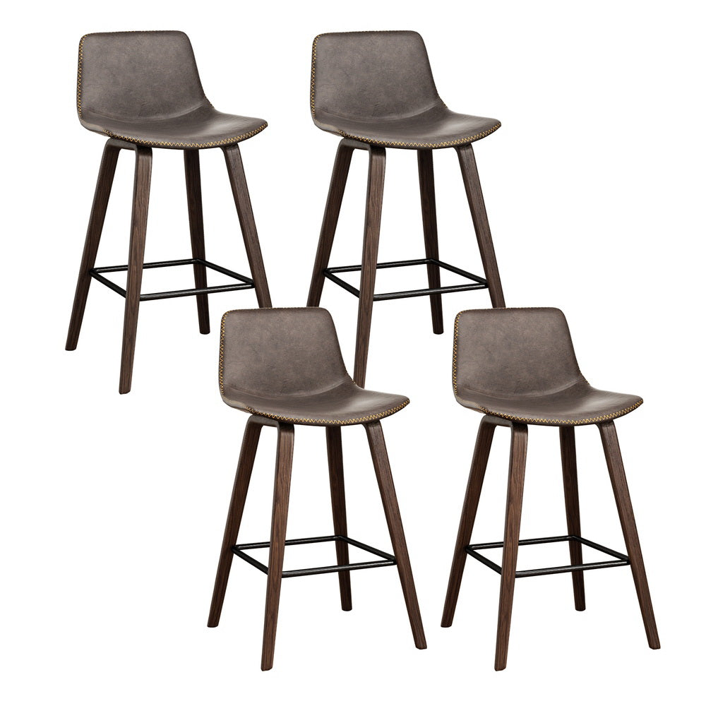 Artiss 4x Bar Stools Vintage Leather Wooden-0