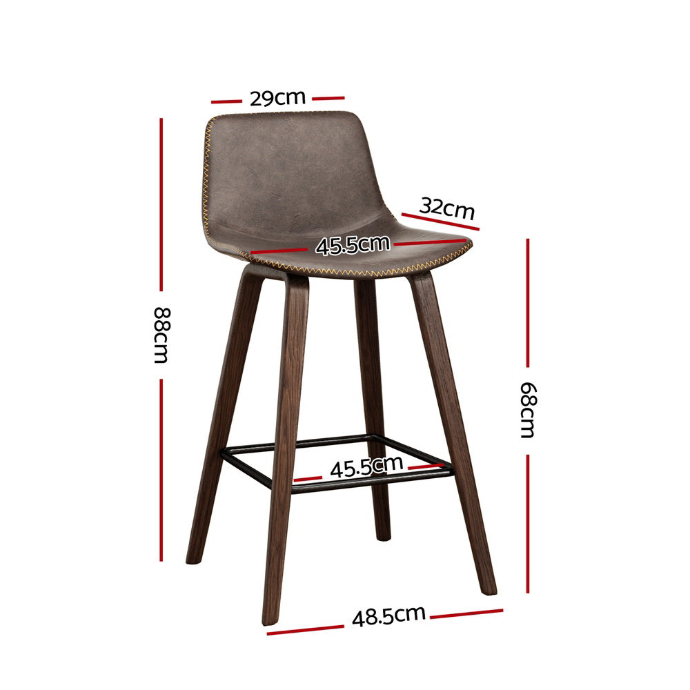 Artiss 4x Bar Stools Vintage Leather Wooden-1