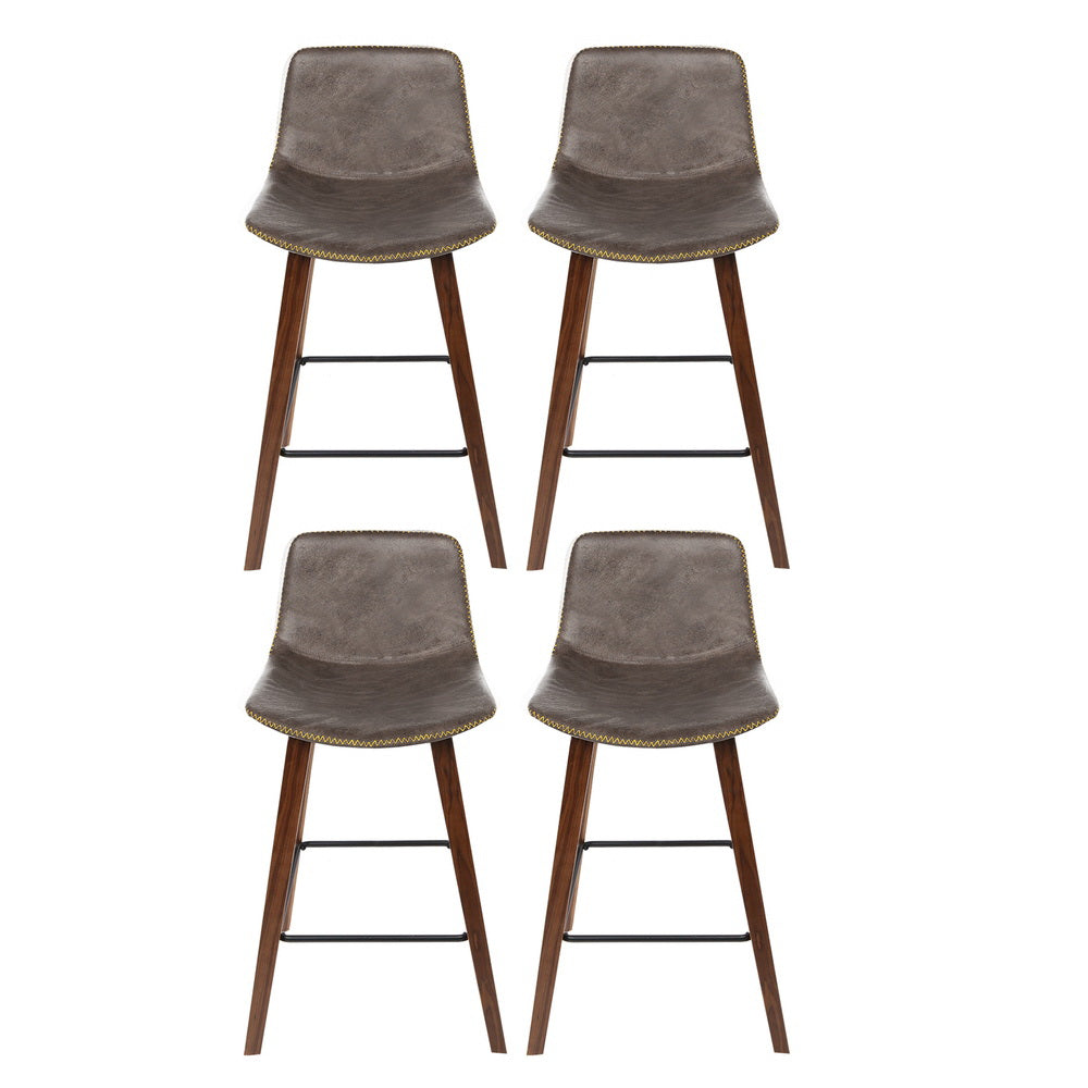 Artiss 4x Bar Stools Vintage Leather Wooden-2